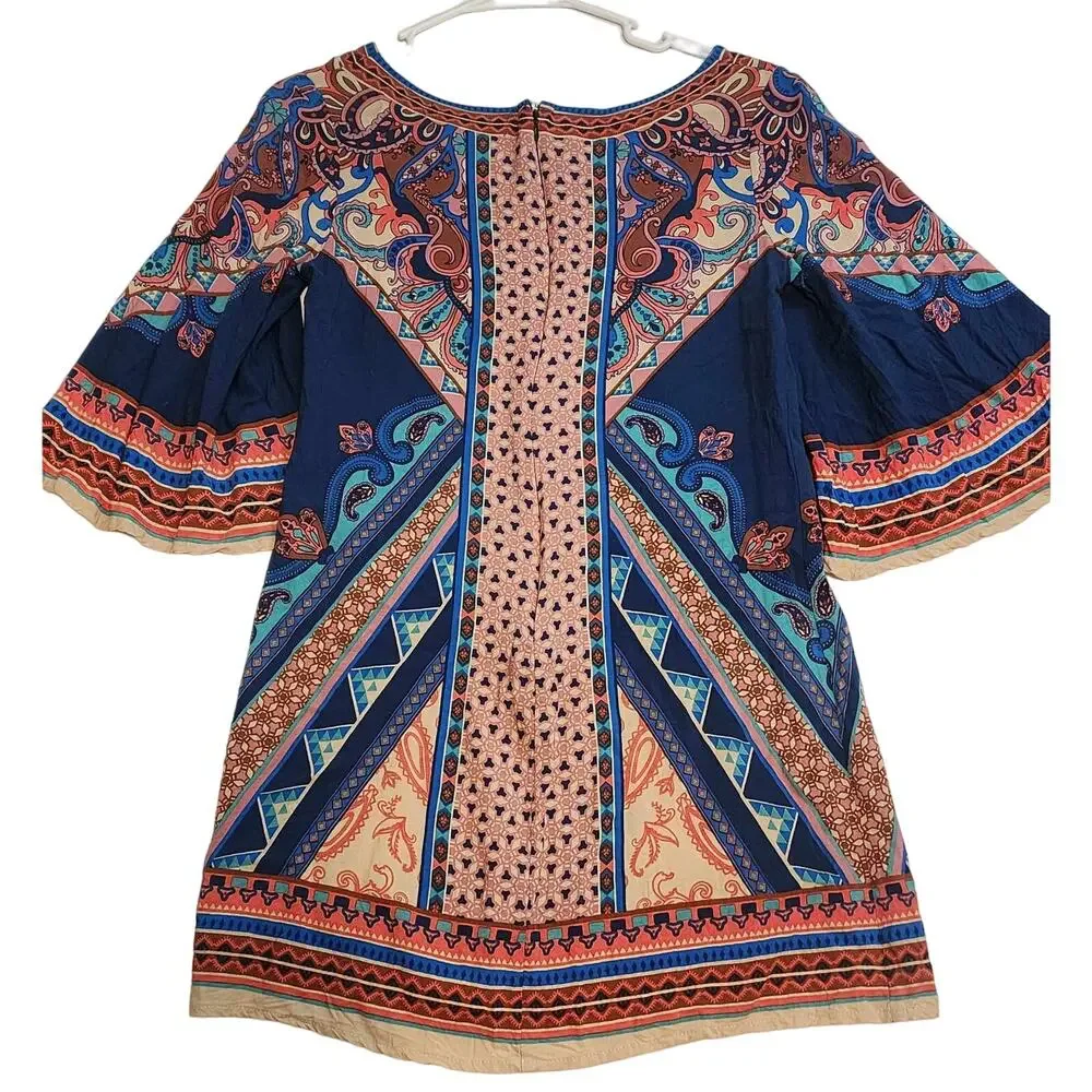 Flying Tomato Womens Tunic Dress, 3/4 Bell Sleeve - S